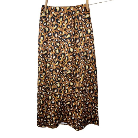 NEW Express Midi Skirt size XXS Cheetah Leopard Print Satin Slit Long Sexy - Picture 7 of 10